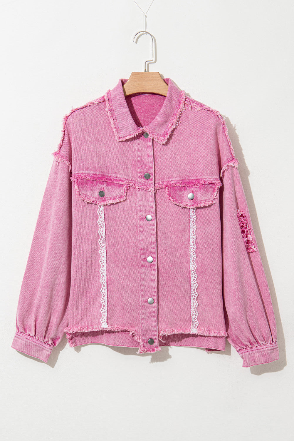 Pink denim jacket with lace 