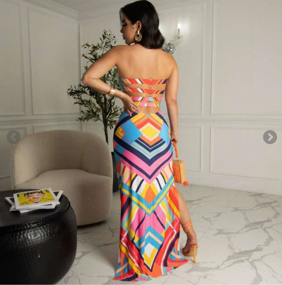 Colorblock Geometric Strapless Maxi Dress