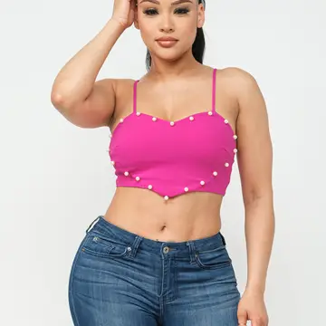 Heart Pearl Beaded Crop Top