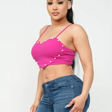 Heart Pearl Beaded Crop Top