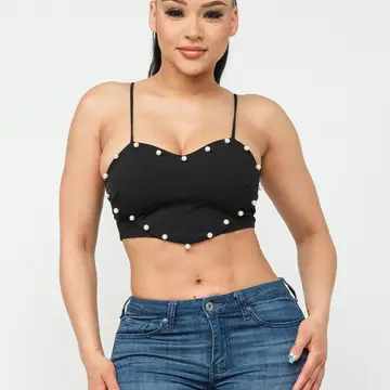 Heart Pearl Beaded Crop Top